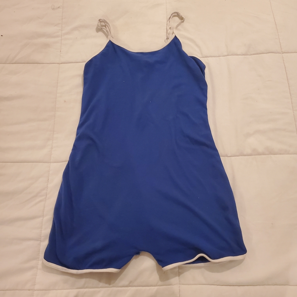 Blue Sleeveless Romper with White Trim